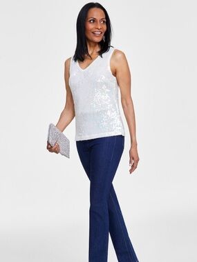 INC International Concepts V-Neck Sequin Tank Top